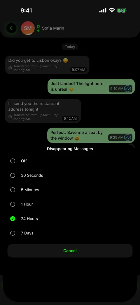 Disappearing messages timer
